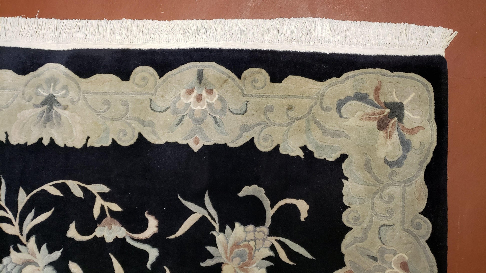 6x9 Vintage Black Gray Chinese Rug 120 Lines Wool Carpet Floral Design Hand-Knotted Soft Pile Entryway Rug Foyer Rug Nice - Nuvé