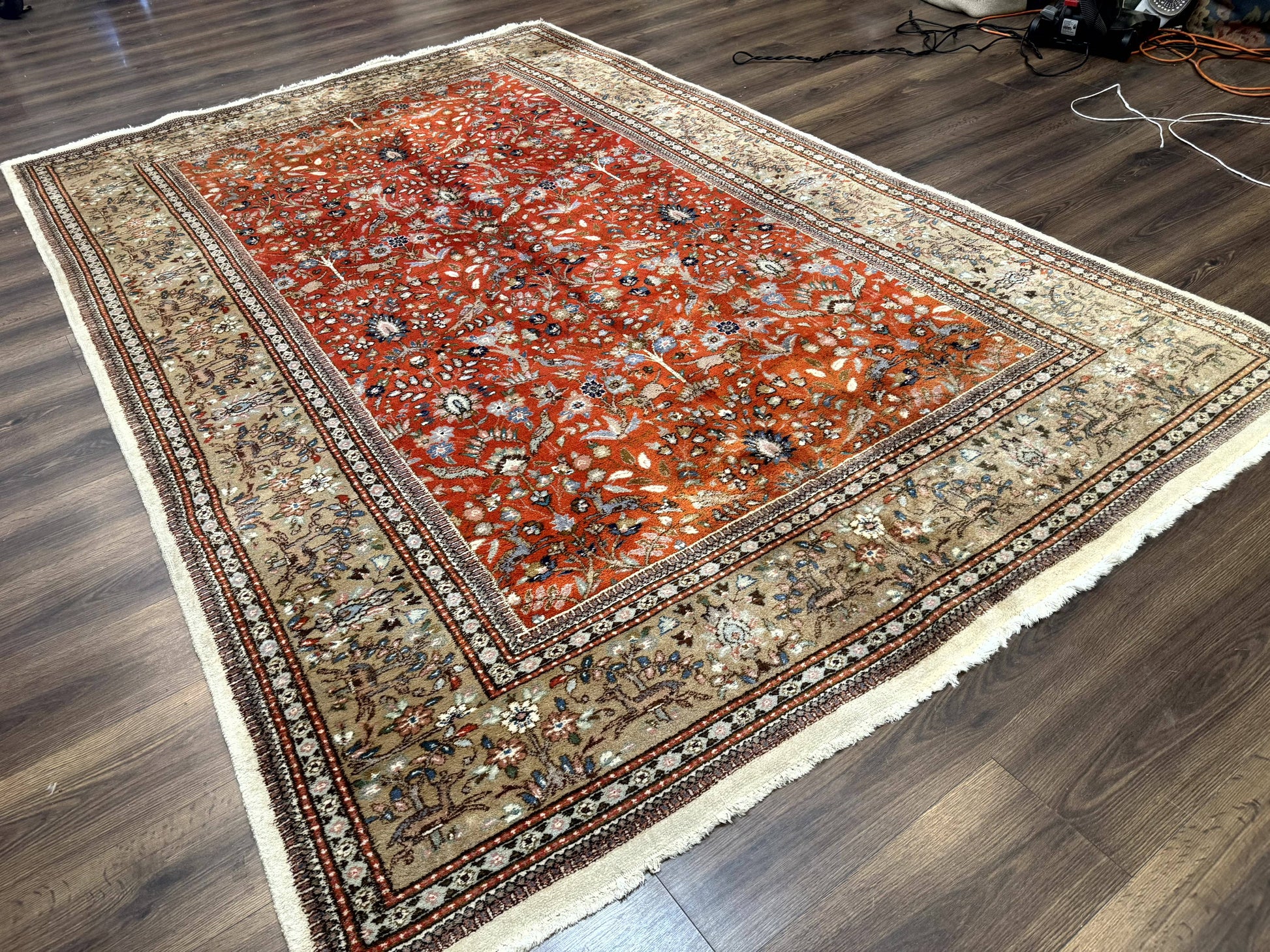 Persian Tabriz Rug 6x10, Burnt Orange and Tan, Animal Pictorials, Deer, Floral, Taba Tabae Carpet - Nuvé