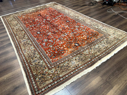 Persian Tabriz Rug 6x10, Burnt Orange and Tan, Animal Pictorials, Deer, Floral, Taba Tabae Carpet - Nuvé