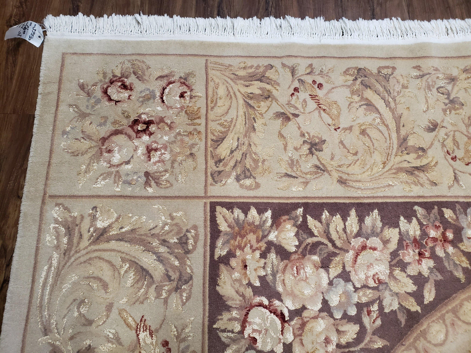 Chinese Aubusson Savonnerie Area Rug 8x12, Vintage 120 Line Carpet, Wool and Silk Hand-Knotted, Birds Flowers Master Weaver Signature - Nuvé