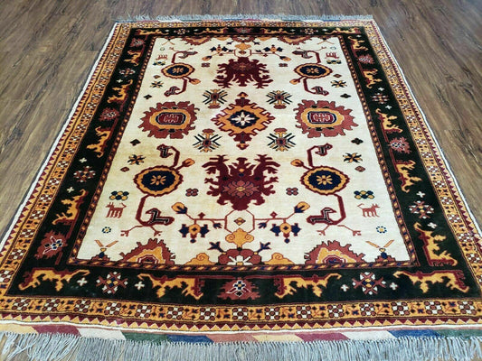 5' X 6' Vintage Handmade Knotted Turkish Kazak Pattern Wool Rug Bohemian Boho Interior Design - Nuvé