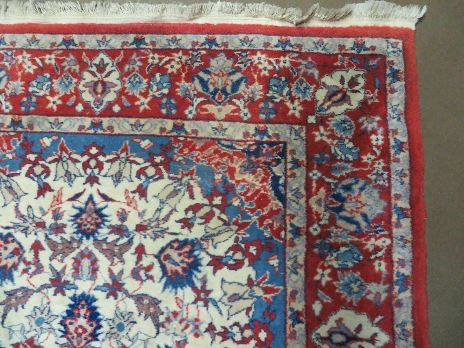 3' X 5' Vintage Handmade Authentic Oriental Floral Medallion Fine Wool Rug Beige Red and Blue Top Quality Veg Dyes - Nuvé