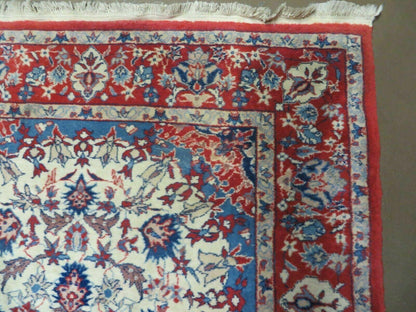 3' X 5' Vintage Handmade Authentic Oriental Floral Medallion Fine Wool Rug Beige Red and Blue Top Quality Veg Dyes - Nuvé