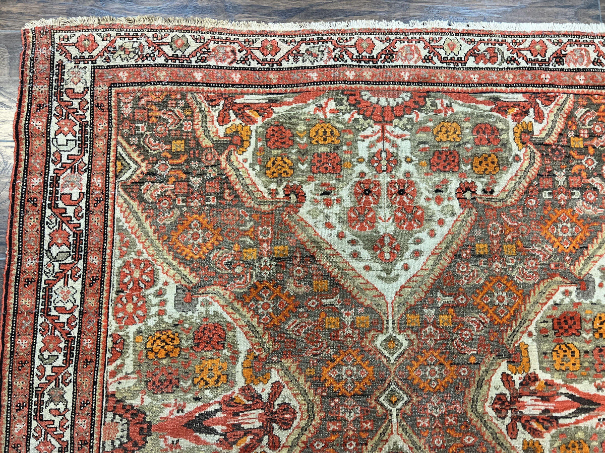 Wonderful Antique Persian Malayer Rug 4x6, Wool Hand Knotted Authentic Oriental Carpet, Very Fine