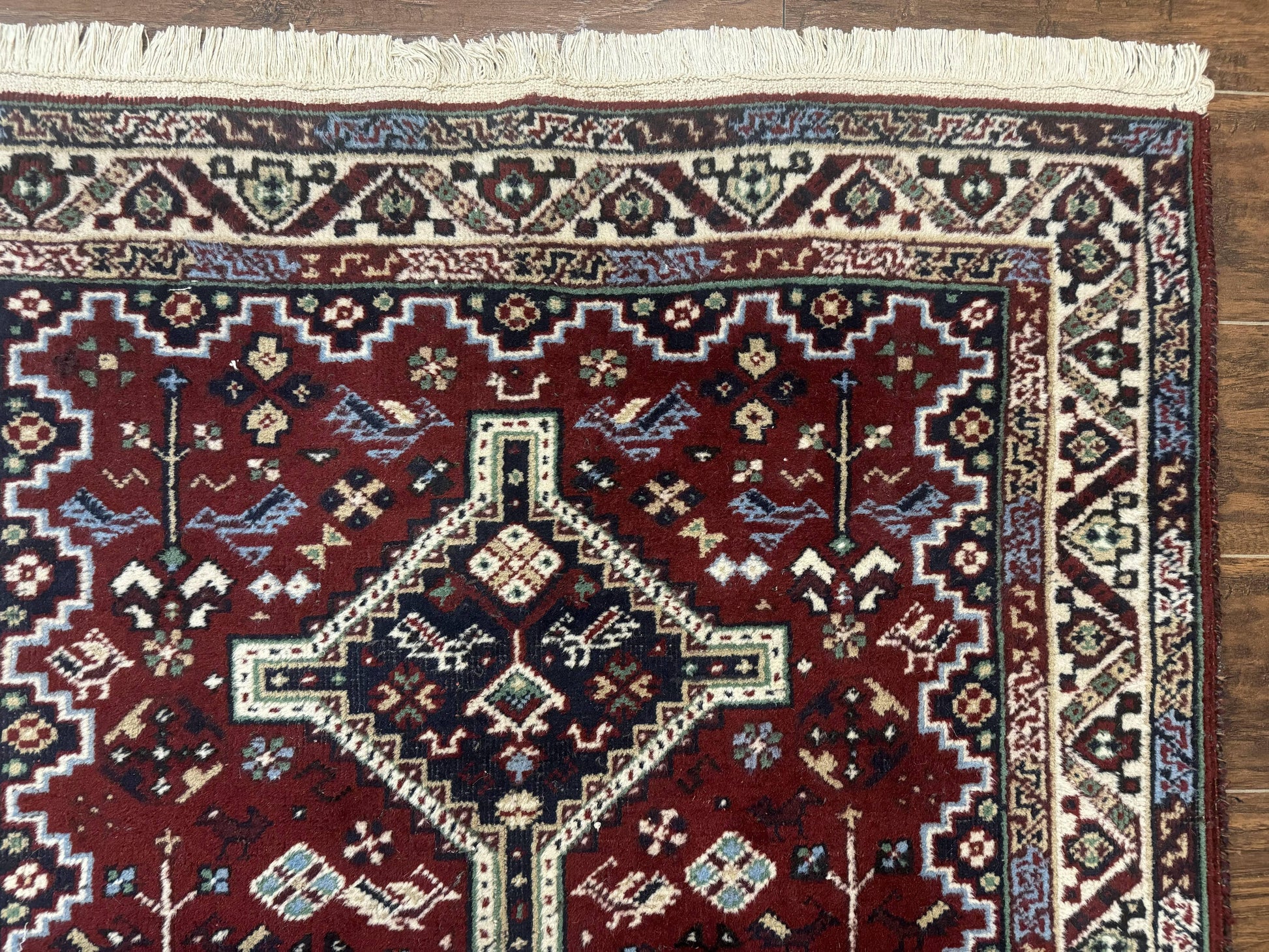 Persian Afshar Rug 4x5 Red Navy Geometric Tribal Wool Carpet - Nuvé