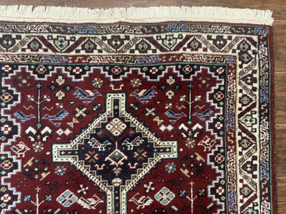 Persian Afshar Rug 4x5 Red Navy Geometric Tribal Wool Carpet - Nuvé