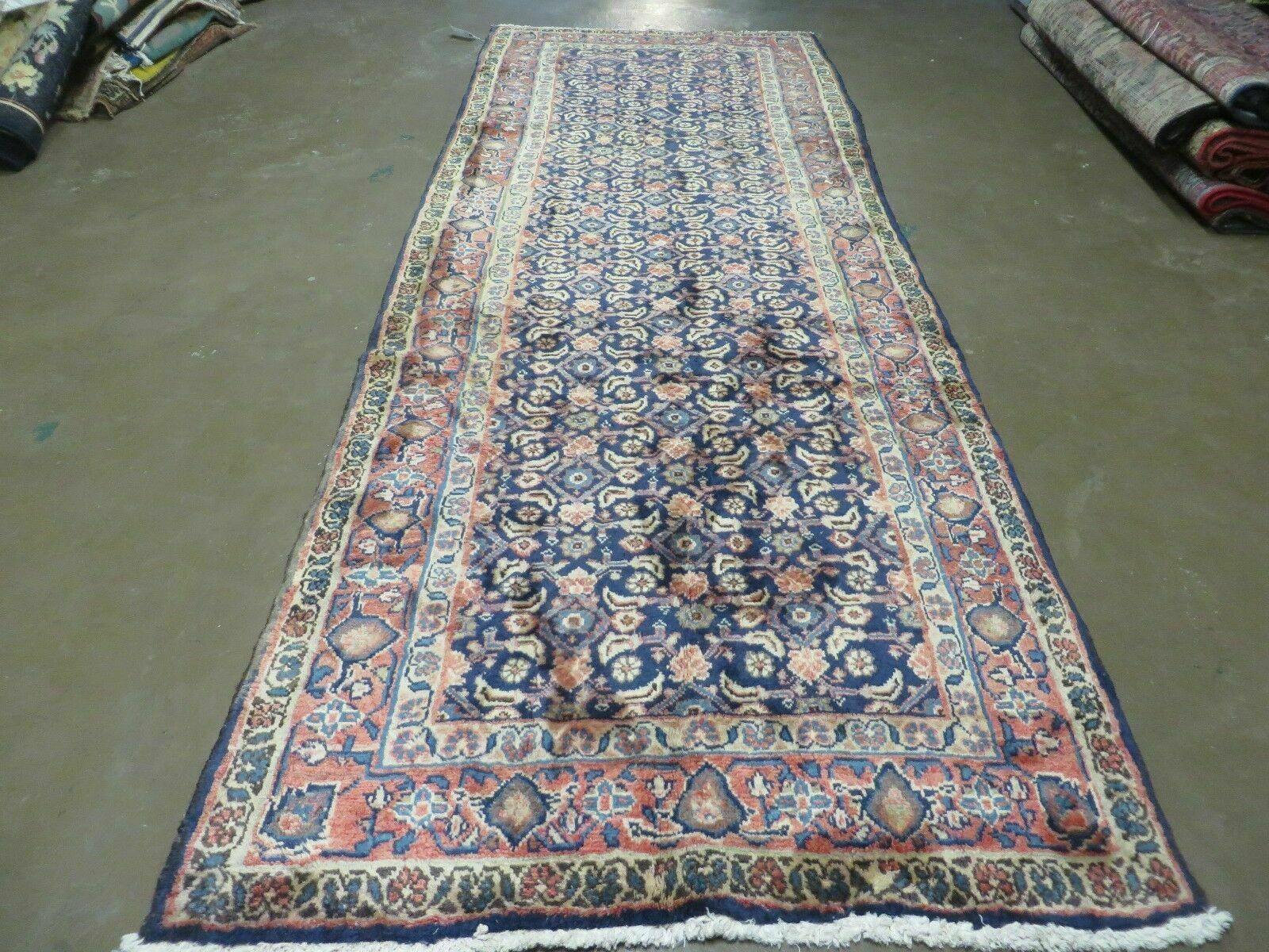 3'7" X 10' Antique Handmade India Floral Oriental Wool Runner Rug Organic Blue - Nuvé