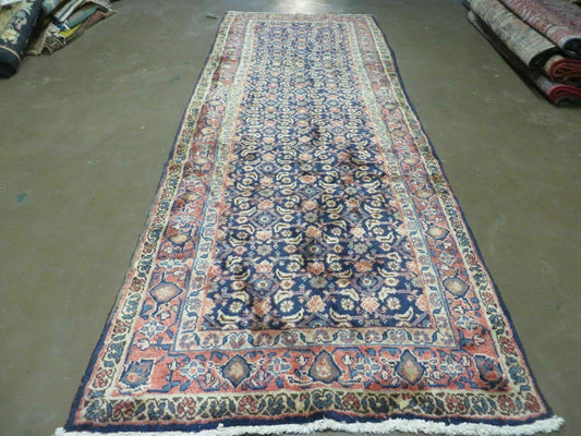 3'7" X 10' Antique Handmade India Floral Oriental Wool Runner Rug Organic Blue - Nuvé