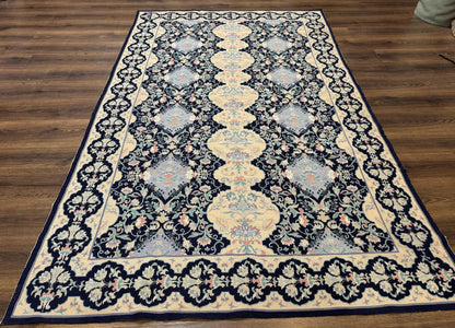 Needlepoint Rug 6x9, Ivory and Navy Blue - Nuvé