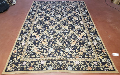 6x9 Vintage Needlepoint Rug, Petitepoint Carpet, Butterflies Floral Design - Nuvé