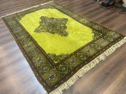 Moroccan Rug 6x8, Semi Open Field, Vintage, Lime Green, Wool Carpet - Nuvé