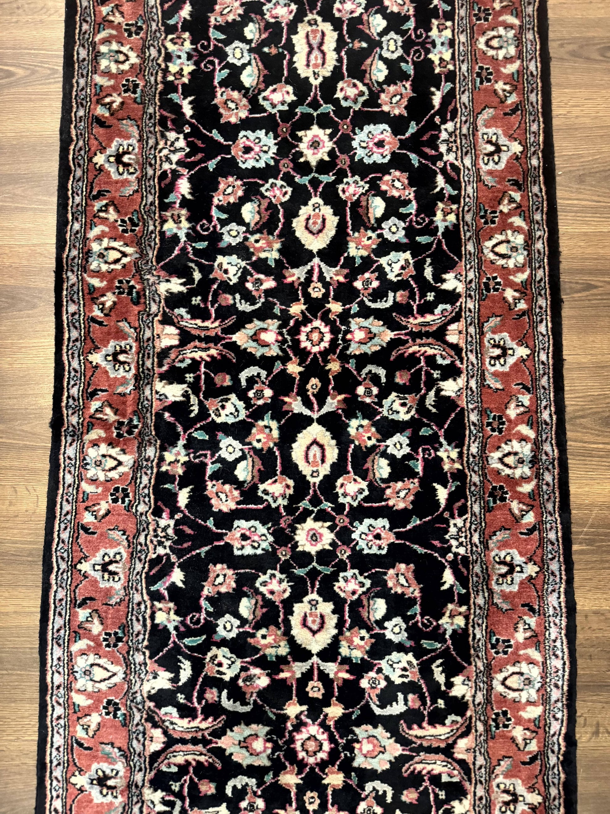 Pak Persian Runner Rug 2.8 x 10, Dark Blue, Floral Allover, Wool - Nuvé