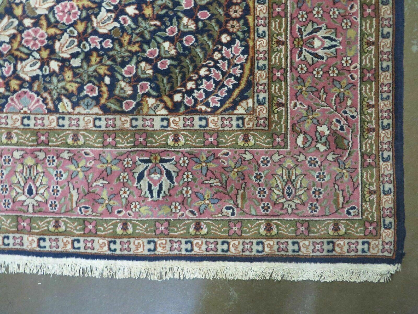Turkish Sivas Rug 7x11, Navy Blue & Pink, Millifluer Floral Wool Carpet, Vintage - Nuvé