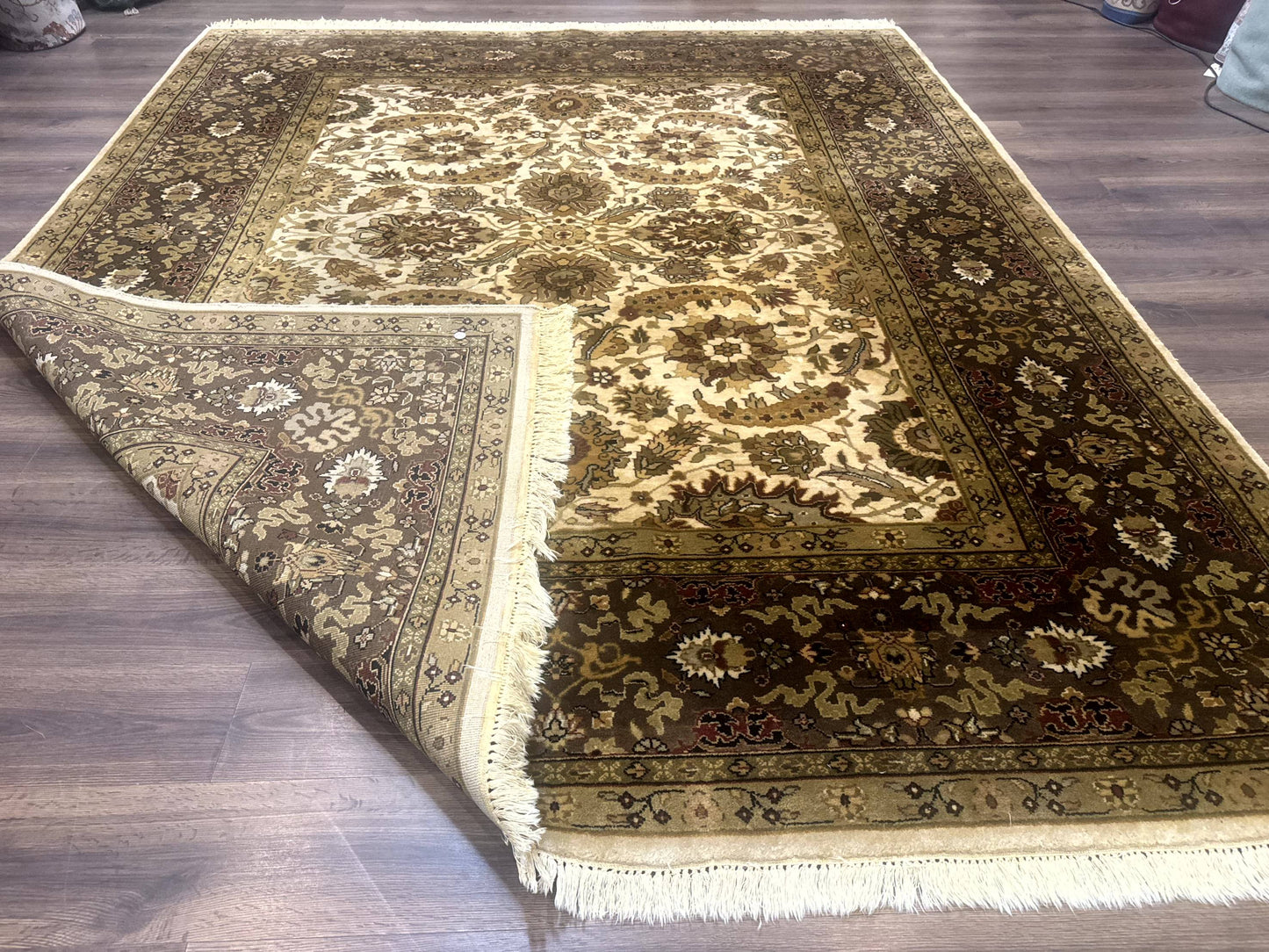 Indo Persian Mahal Rug 8x10, Floral Traditional Wool Oriental Carpet - Nuvé