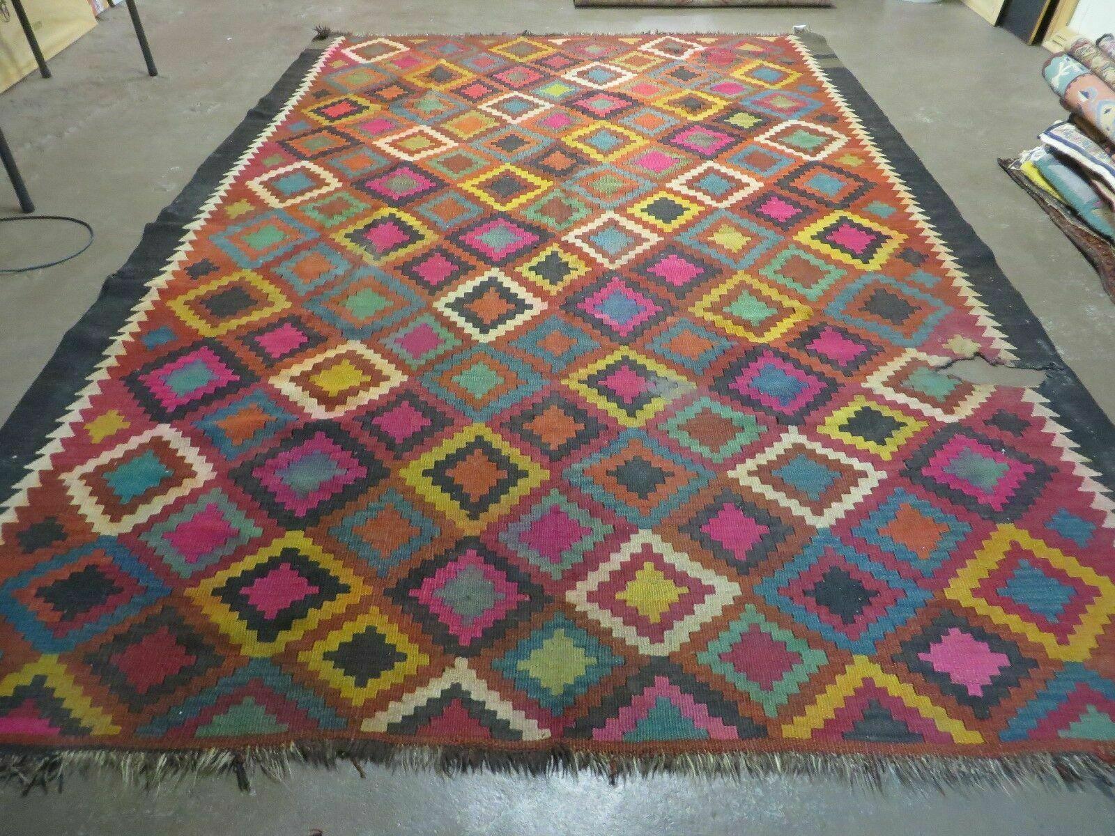 7' X10' Antique Afghan Kilim Handmade Flat Weave Wool Rug Vegy Organic Colorful - Nuvé
