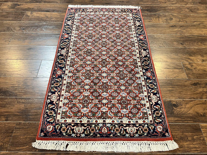 Indo Persian Rug 3x5, Red and Navy Blue, Wool Vintage Handmade Small Carpet 3 x 5 ft, Herati Pattern, Bidjar Rug - Nuvé