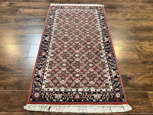 Indo Persian Rug 3x5, Red and Navy Blue, Wool Vintage Handmade Small Carpet 3 x 5 ft, Herati Pattern, Bidjar Rug - Nuvé