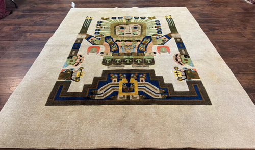 South American Rug 6x7, Unique Native American Design, Ivory, Ecuador Rug, Handmade Wool - Nuvé