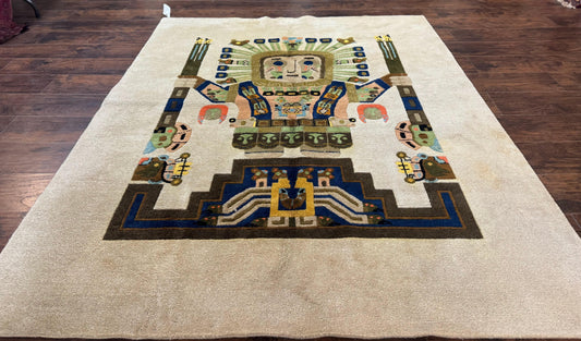 South American Rug 6x7, Unique Native American Design, Ivory, Ecuador Rug, Handmade Wool - Nuvé
