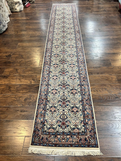 Sino Persian Runner Rug 2.8 x 14, Hand Knotted Vintage Oriental Hallway Rug, 14ft Runner, Cream, Floral, Wool - Nuvé