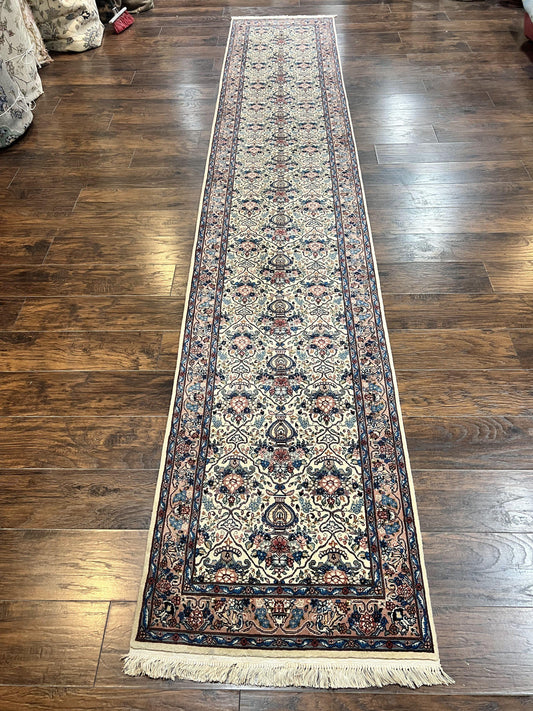 Sino Persian Runner Rug 2.8 x 14, Hand Knotted Vintage Oriental Hallway Rug, 14ft Runner, Cream, Floral, Wool - Nuvé