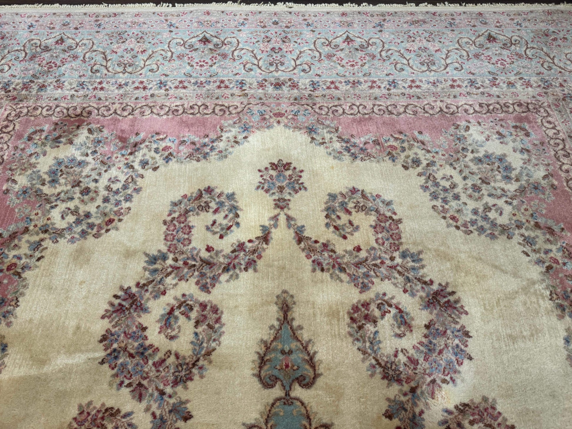 10x14 Karastan Kirman Rug #784 Pastel Ivory Kirman Medallion, Wool Antique Original 700 Series - Nuvé