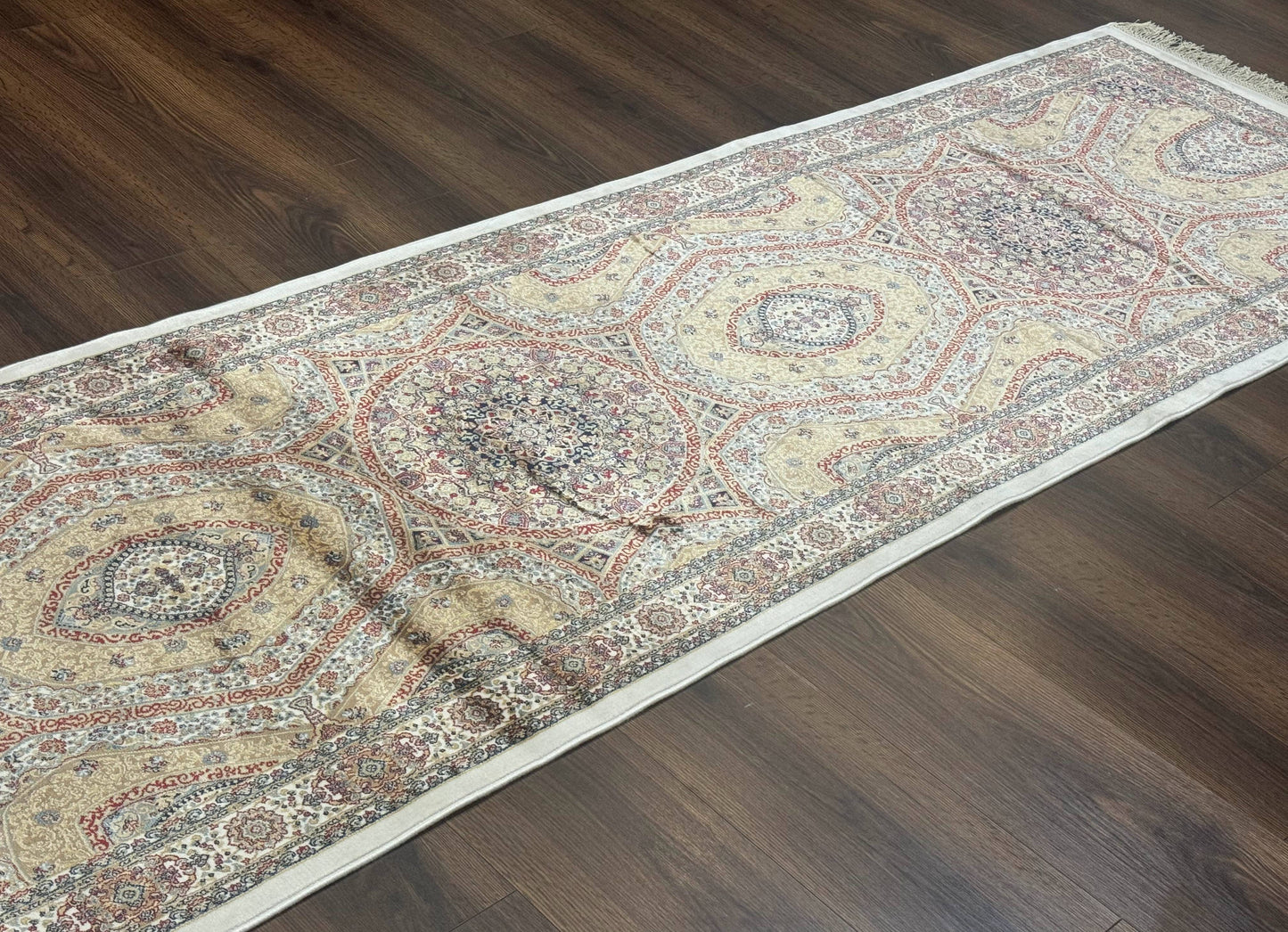 Turkish Silk Runner Rug 2.6 x 13, Dome Design, Hereke Runner, Bamboo Silk, New - Nuvé