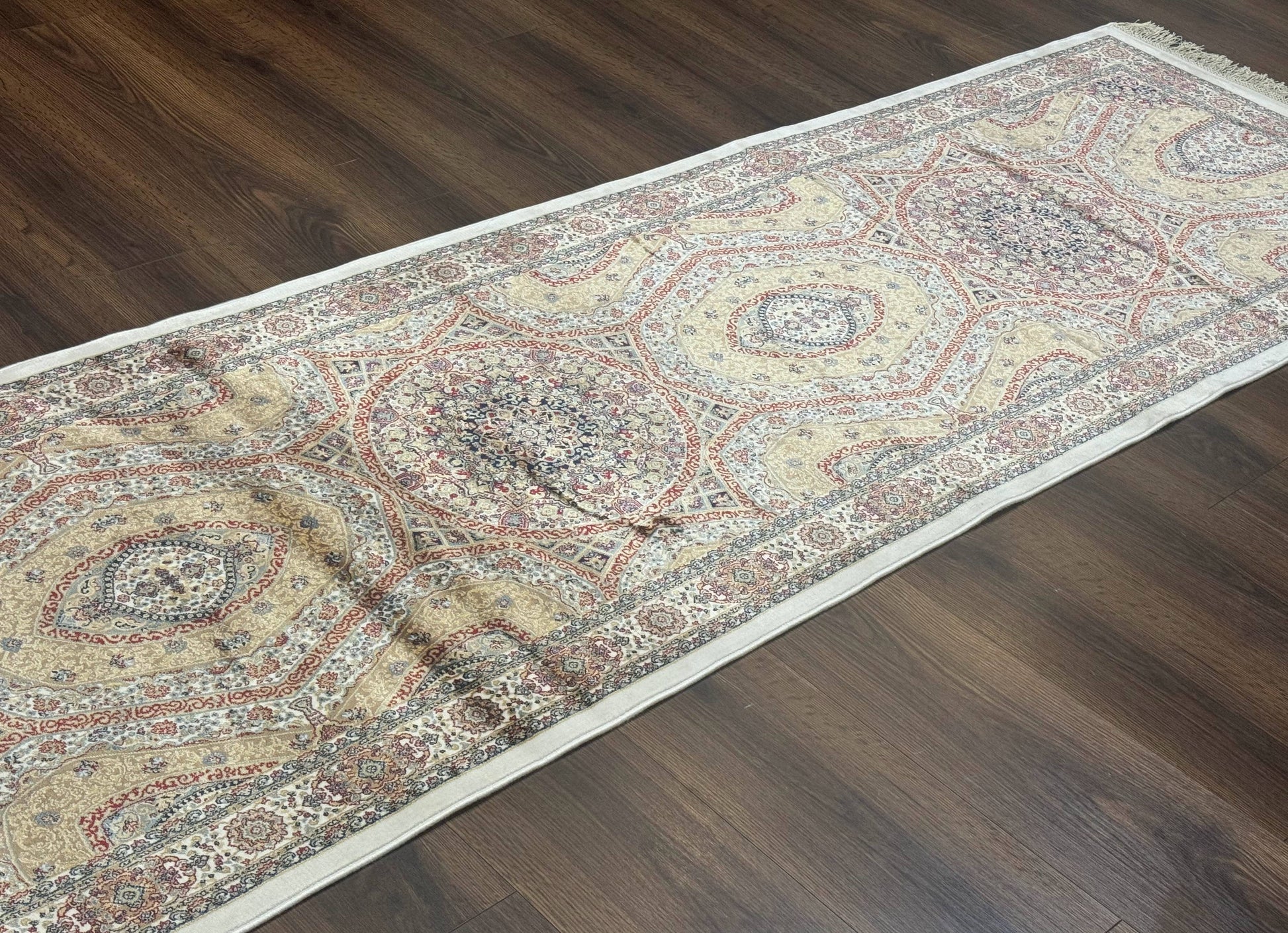 Turkish Silk Runner Rug 2.6 x 13, Dome Design, Hereke Runner, Bamboo Silk, New - Nuvé