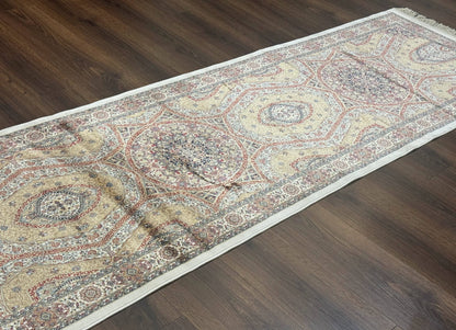 Turkish Silk Runner Rug 2.6 x 13, Dome Design, Hereke Runner, Bamboo Silk, New - Nuvé