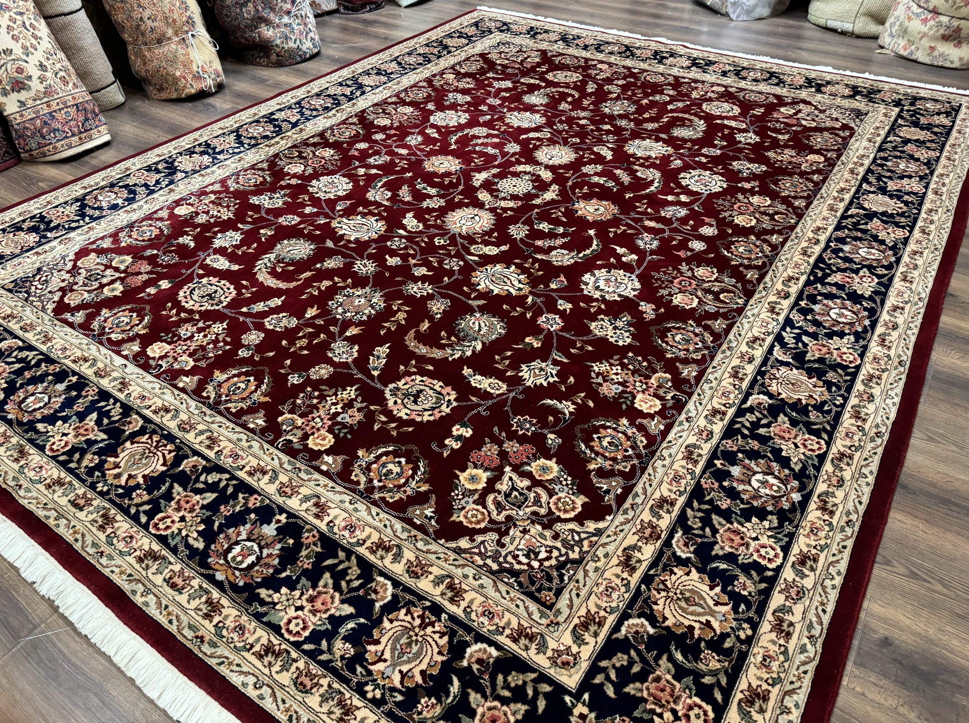 Sino Persian Rug 9x11, Burgundy and Navy Blue, Fine 200 KPSI, Floral Allover - Nuvé