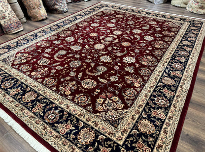 Sino Persian Rug 9x11, Burgundy and Navy Blue, Fine 200 KPSI, Floral Allover - Nuvé