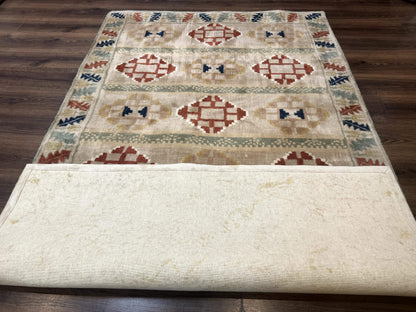 Geometric Design Area Rug 5x8, Beige and Rust Red - Nuvé