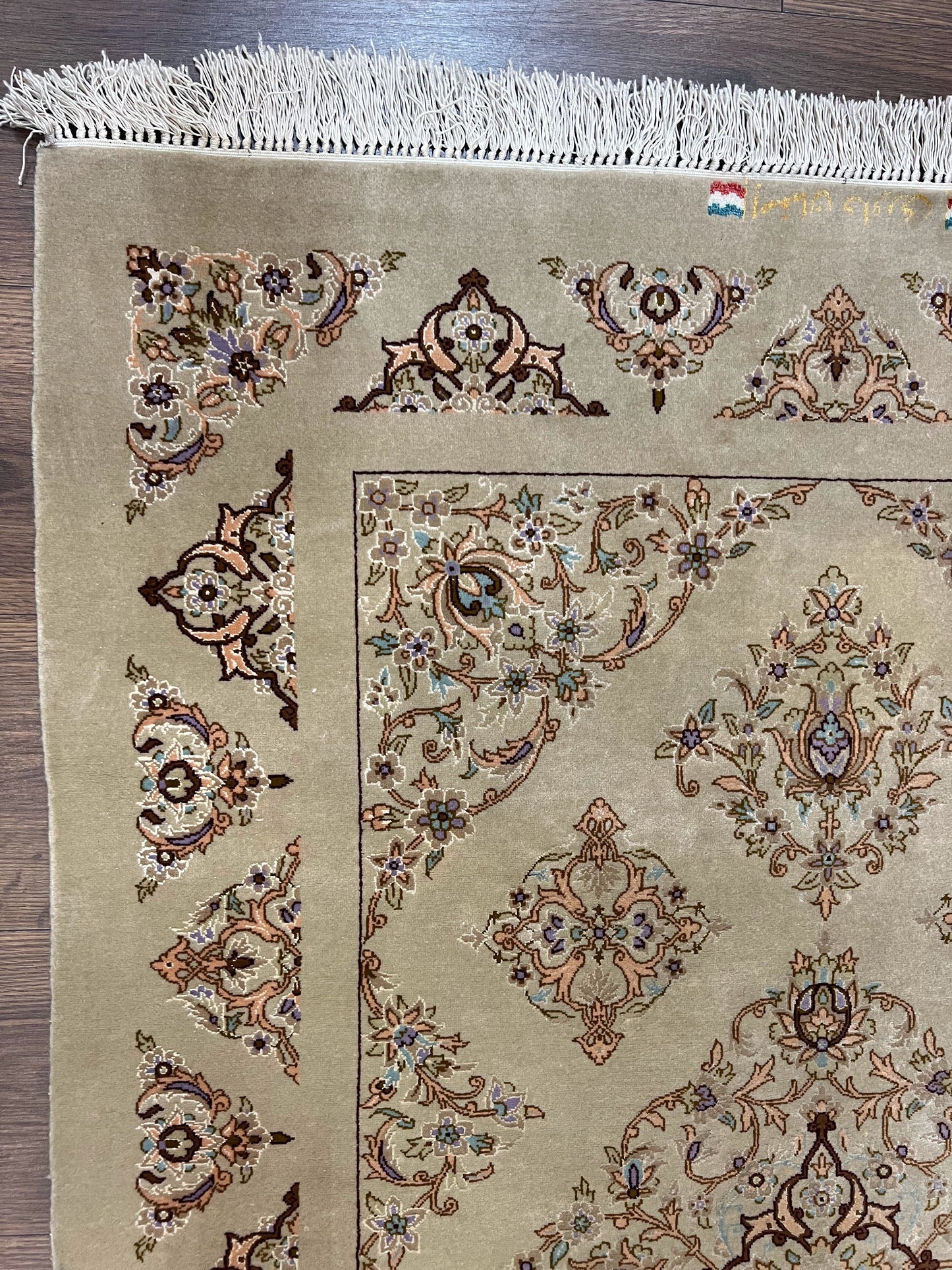 Very Fine Persian Isfahan Rug 3x5 ft with Signature, Kork Wool on Silk Foundation, Gray-Taupe Vintage Hand Knotted Oriental Carpet, 60 Raj 460 KPSI - Nuvé