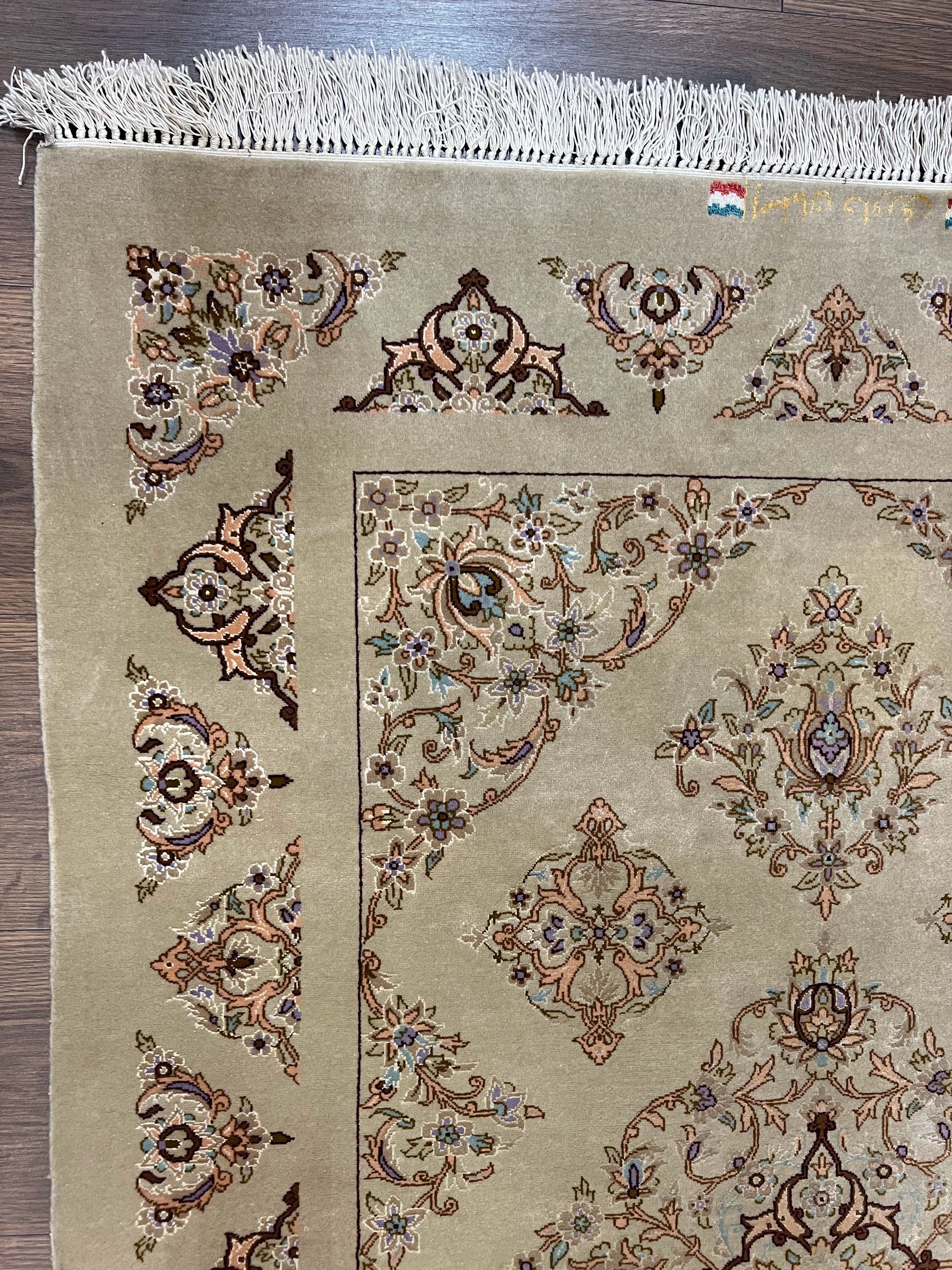 Very Fine Persian Isfahan Rug 3x5 ft with Signature, Kork Wool on Silk Foundation, Gray-Taupe Vintage Hand Knotted Oriental Carpet, 60 Raj 460 KPSI - Nuvé