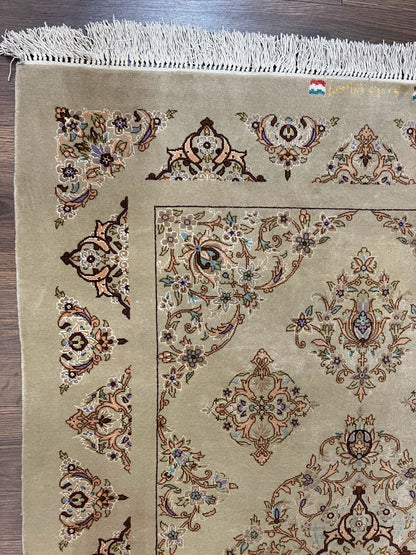 Very Fine Persian Isfahan Rug 3x5 ft with Signature, Kork Wool on Silk Foundation, Gray-Taupe Vintage Hand Knotted Oriental Carpet, 60 Raj 460 KPSI - Nuvé