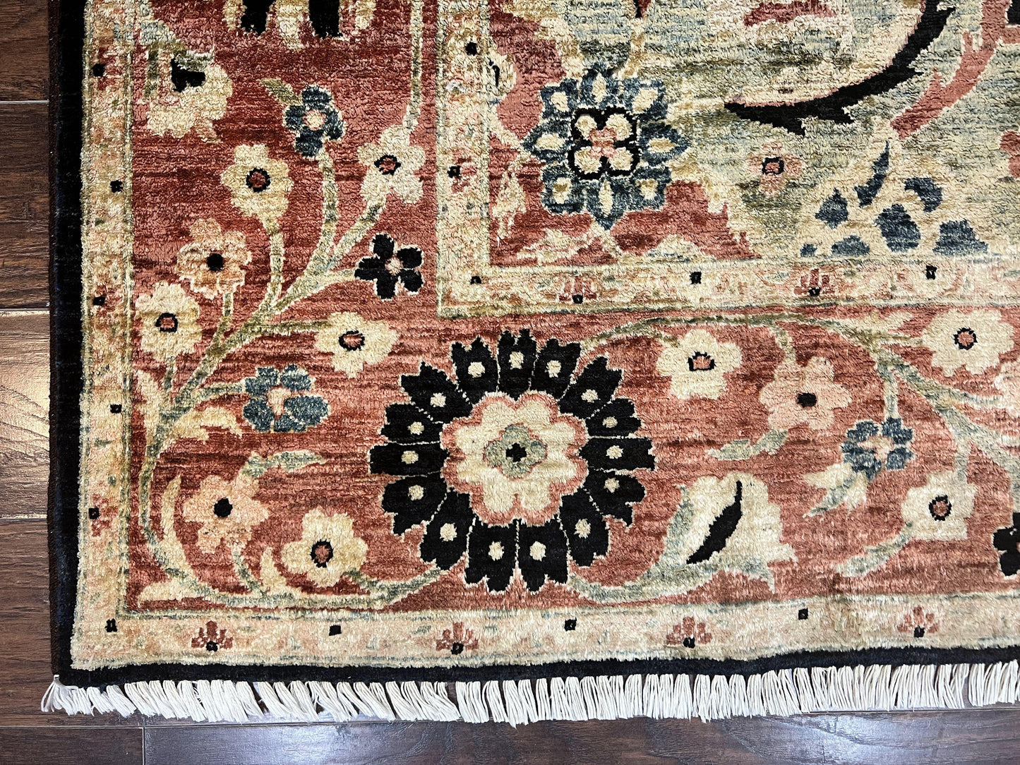 Pak Persian Rug 8x10, Pakistani Mahal Sultanabad Carpet, Signature from Master Weaver, Shiny Wool, Black Red Vintage Handmade Medallion Rug - Nuvé