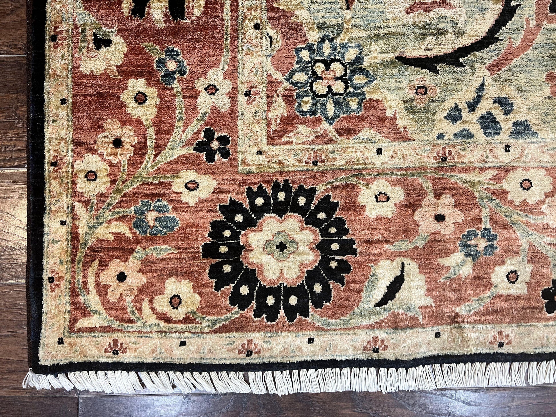 Pak Persian Rug 8x10, Pakistani Mahal Sultanabad Carpet, Signature from Master Weaver, Shiny Wool, Black Red Vintage Handmade Medallion Rug - Nuvé