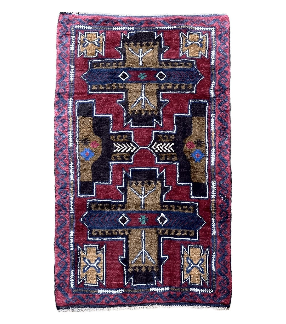 2' 10" X 4' 9" Vintage Handmade Tribal Wool Rug Balouchi Rug Afghan Rug Red Blue