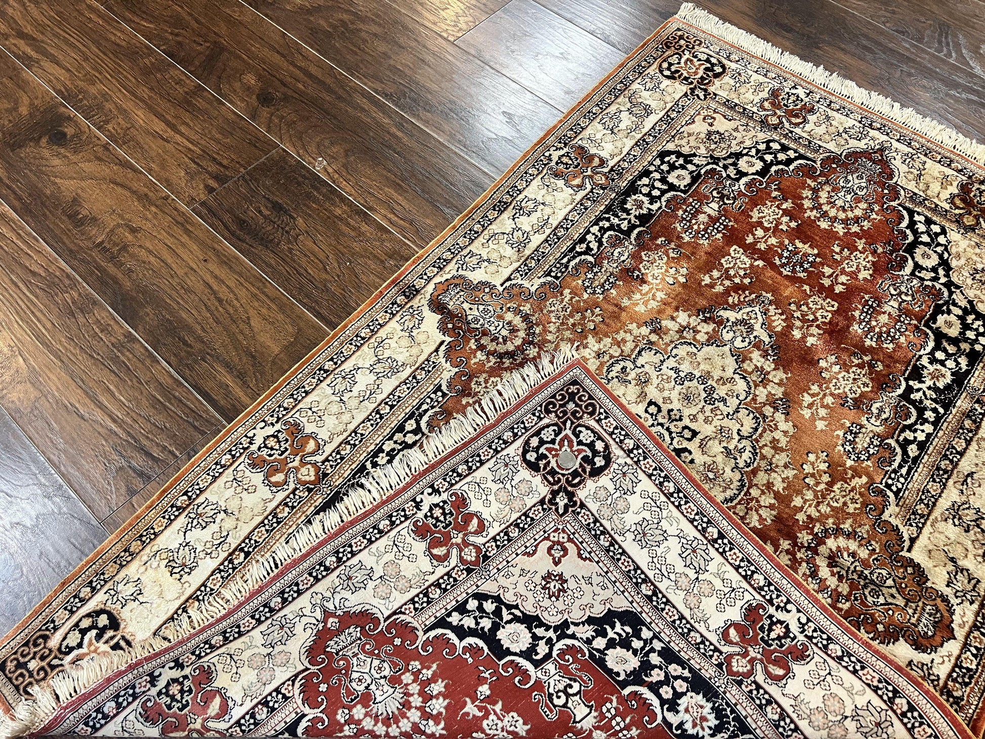 Turkish Silk Rug 3x5, Very Fine 400 KPSI, Floral Medallion, Handmade Hand Knotted Silk on Silk Oriental Carpet - Nuvé