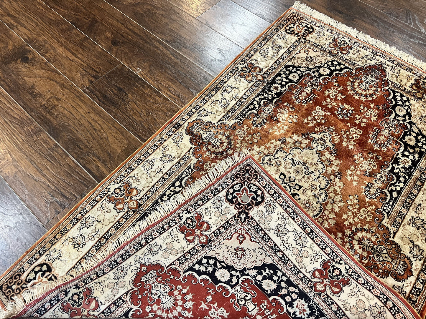 Turkish Silk Rug 3x5, Very Fine 400 KPSI, Floral Medallion, Hand Knotted