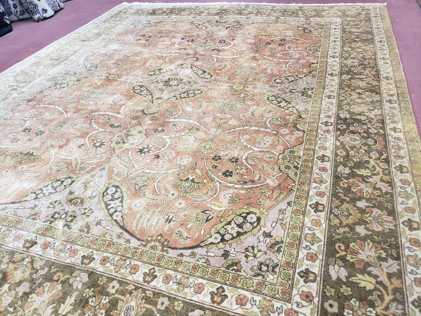 Indo Persian Rug 8x10, Vintage Indian Rug 8 x 10, Fine Hand-Knotted Wool Rug, Rose Clay Red Beige Brown Handmade Area Rug, Floral Medallion - Nuvé