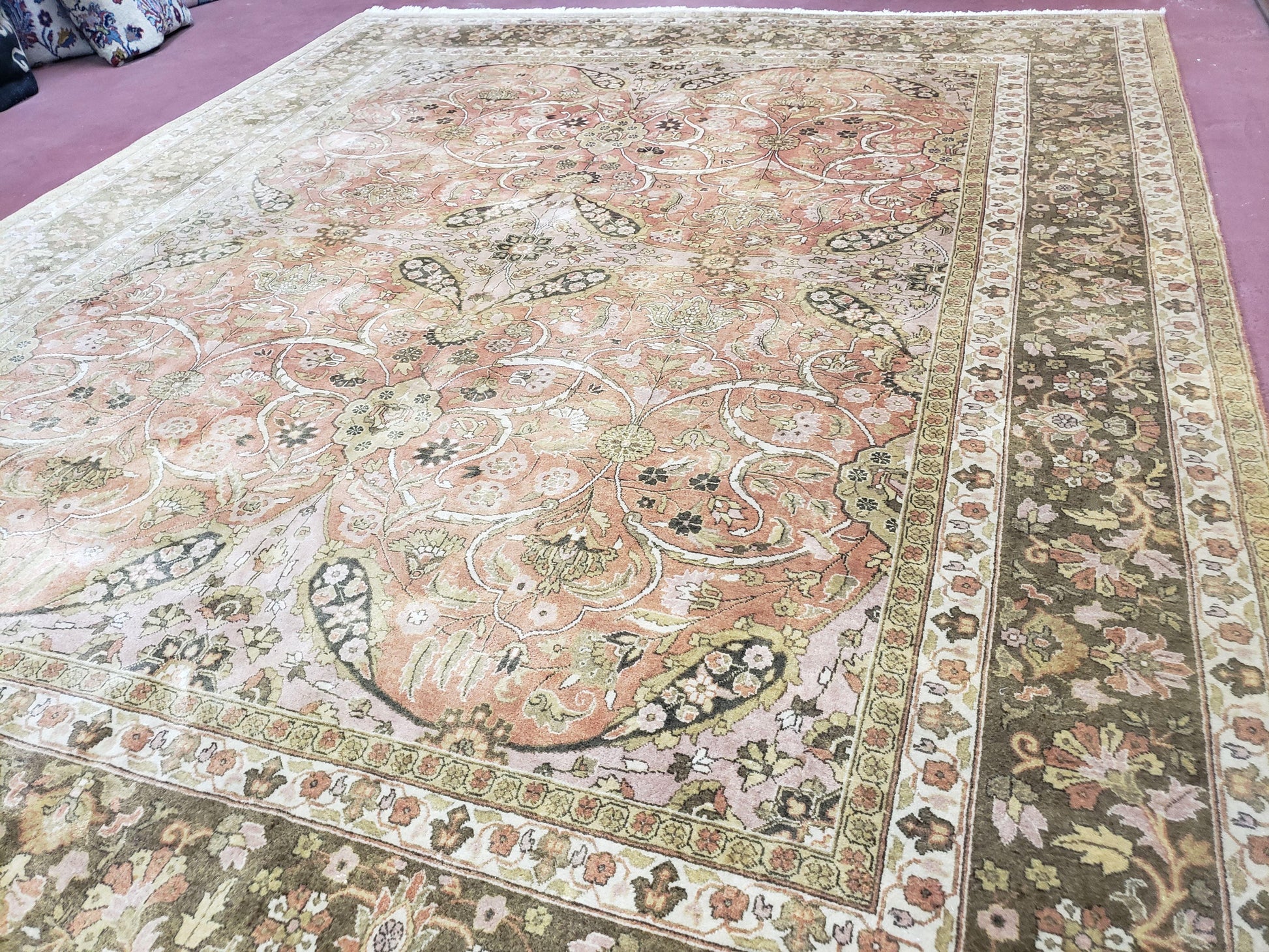 Indo Persian Rug 8x10, Vintage Indian Rug 8 x 10, Fine Hand-Knotted Wool Rug, Rose Clay Red Beige Brown Handmade Area Rug, Floral Medallion - Nuvé