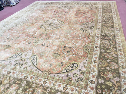 Indo Persian Rug 8x10, Vintage Indian Rug 8 x 10, Fine Hand-Knotted Wool Rug, Rose Clay Red Beige Brown Handmade Area Rug, Floral Medallion - Nuvé