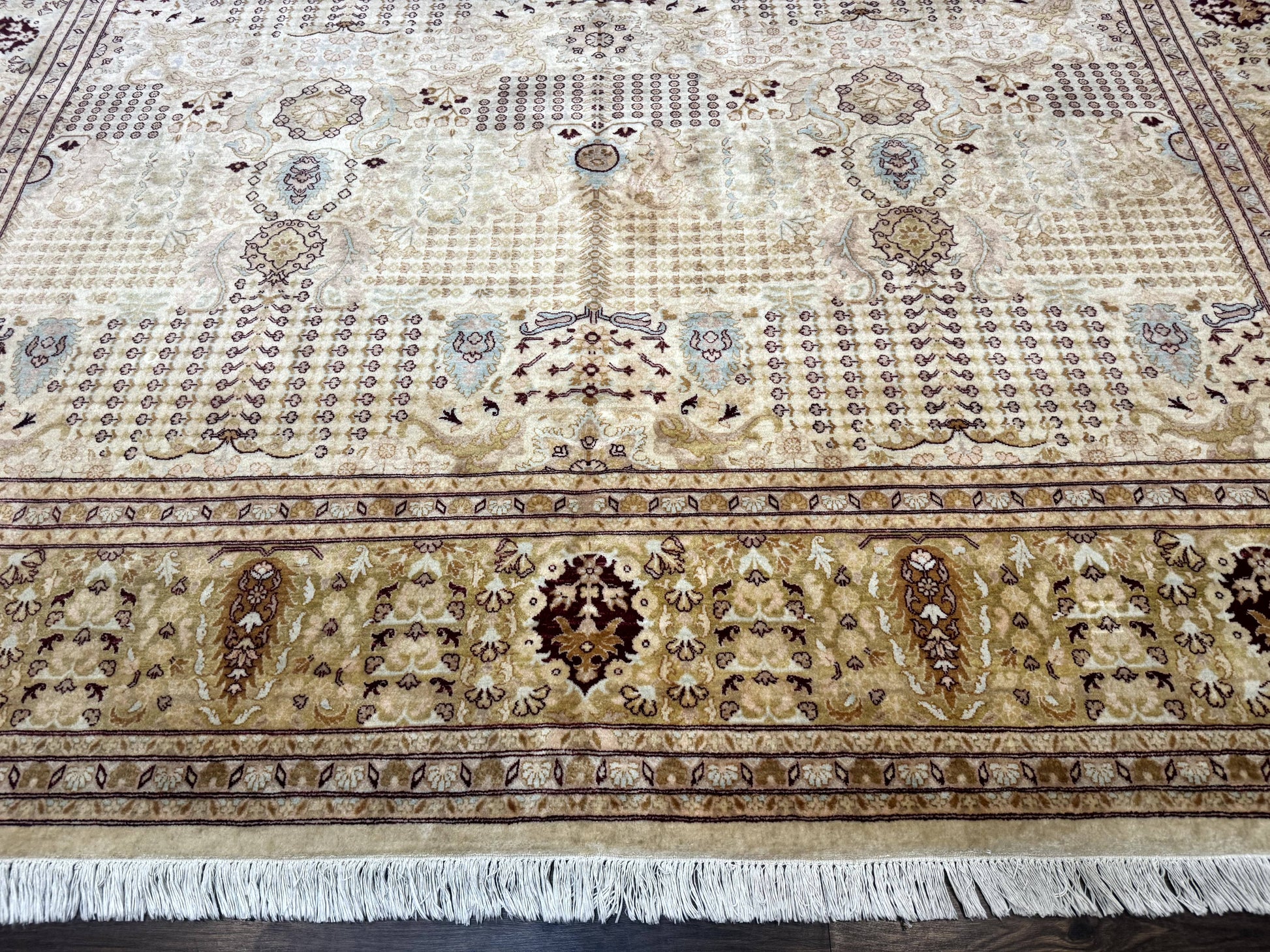 Pakistani Carpet 9x12, Finely Hand Knotted 270 KPSI, Cream, Allover Pattern - Nuvé