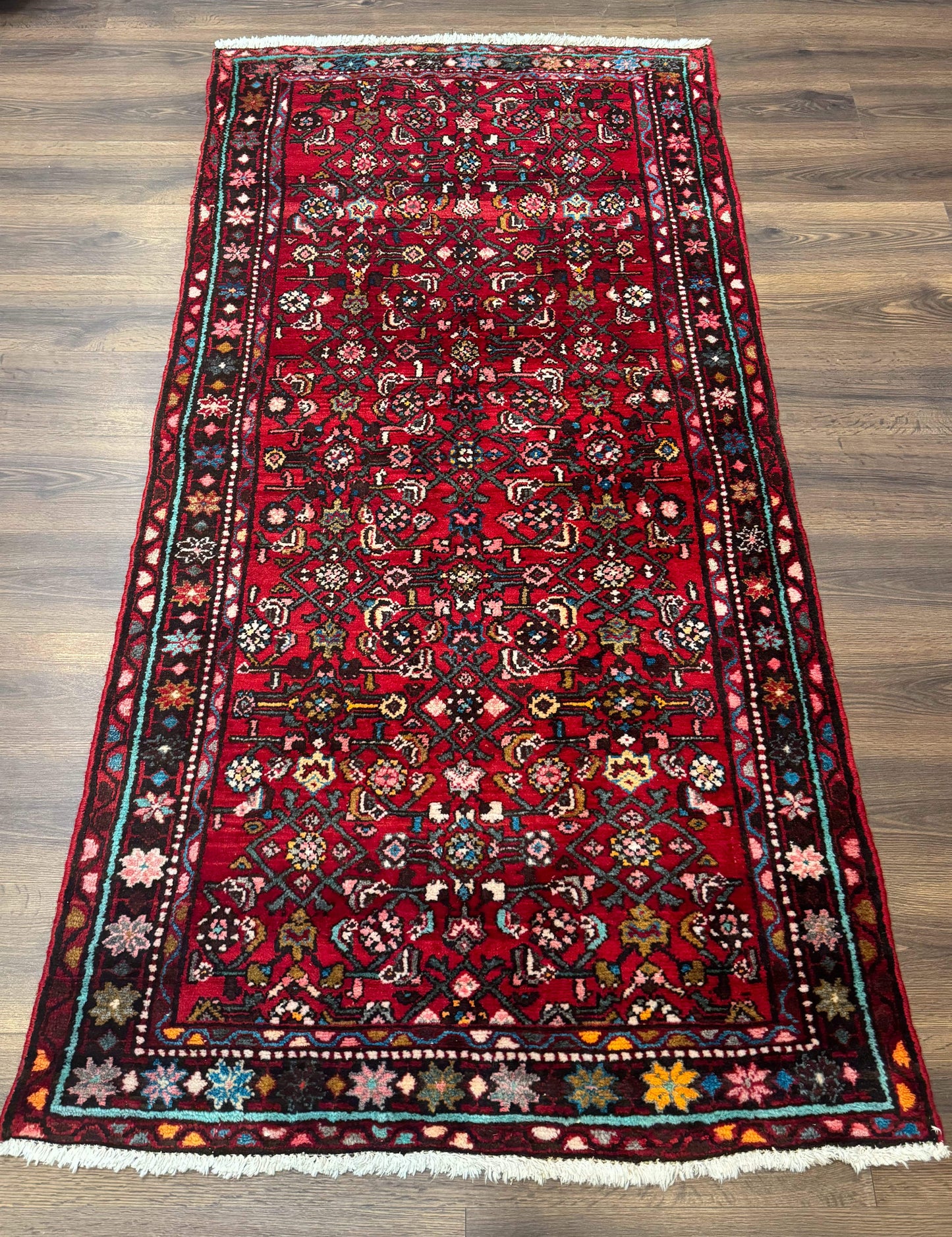 Red Persian Rug 4x7, Village Rug, Wool Vintage Carpet - Nuvé