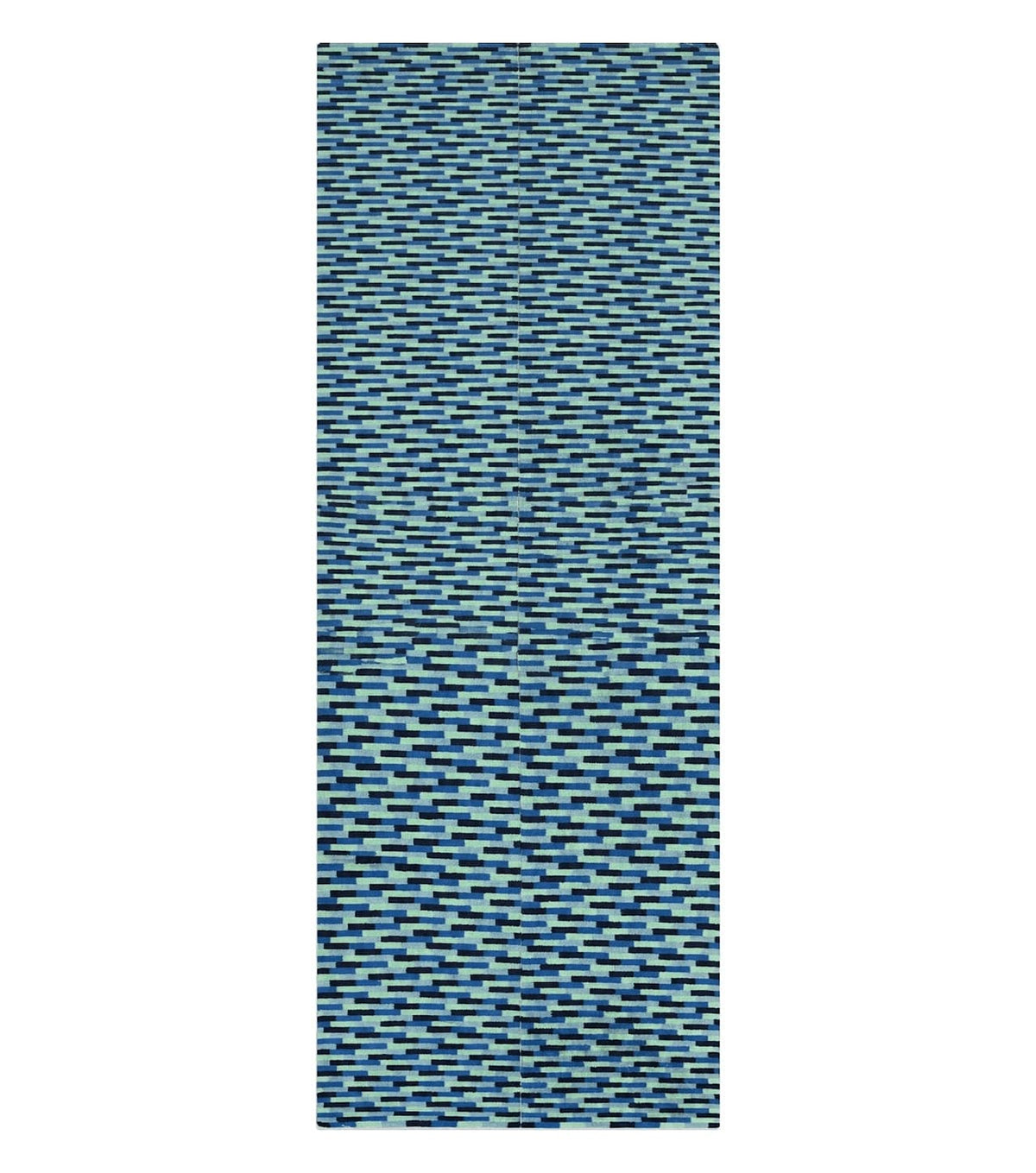 Wide Runner Rug 4.7 x 12, Blue Multicolor Contemporary Wool Power Loomed Rug, Mosiac Design