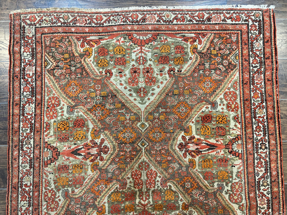 Wonderful Antique Persian Malayer Rug 4x6, Wool Hand Knotted Authentic Oriental Carpet, Very Fine