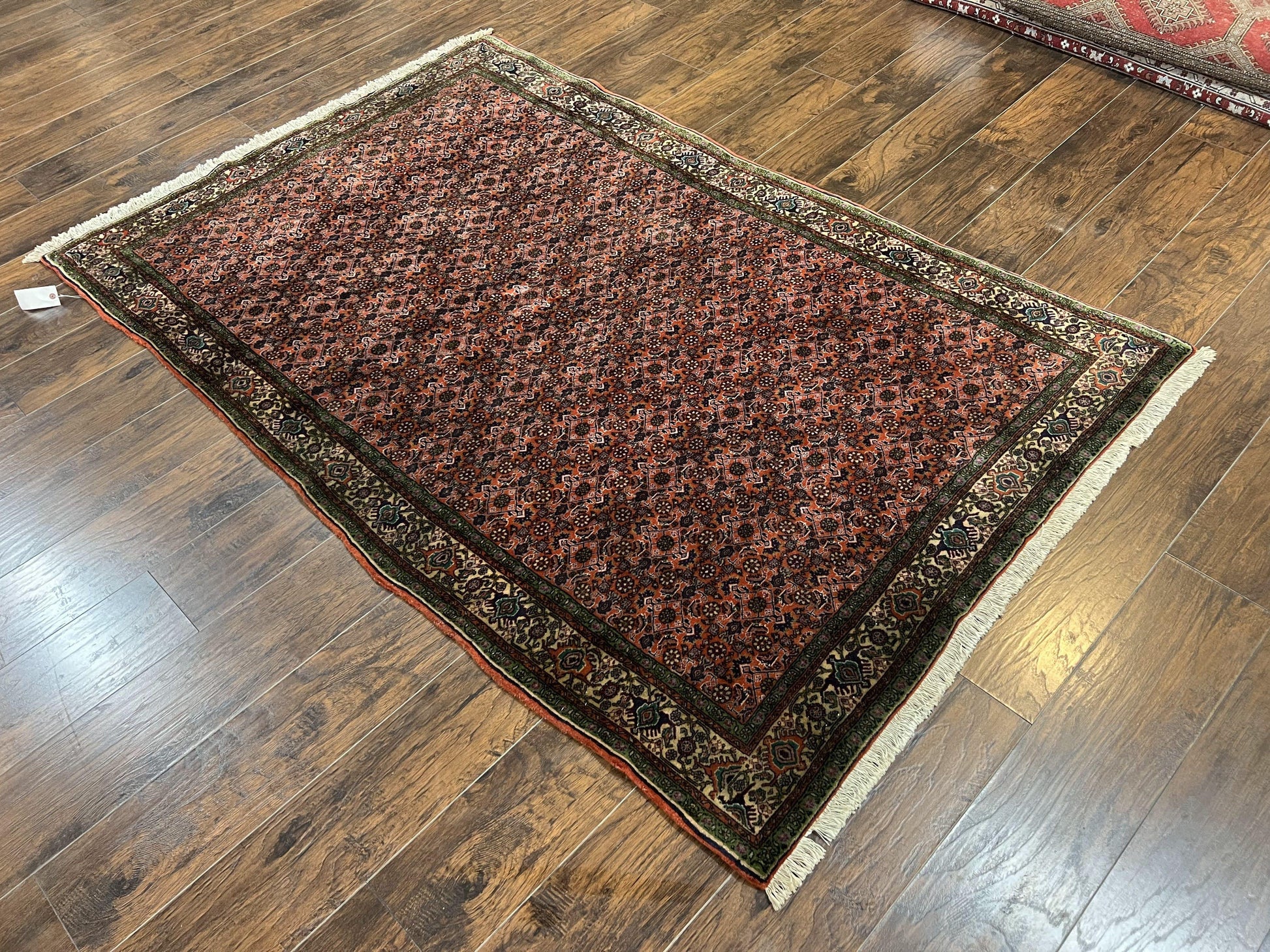 Antique Persian Bijar Rug 5x7, Allover Pattern, Hand Knotted Vintage Wool Tribal Oriental Carpet, Bidjar Rug, Red and Cream 5 x 7 ft, Handmade Rug - Nuvé