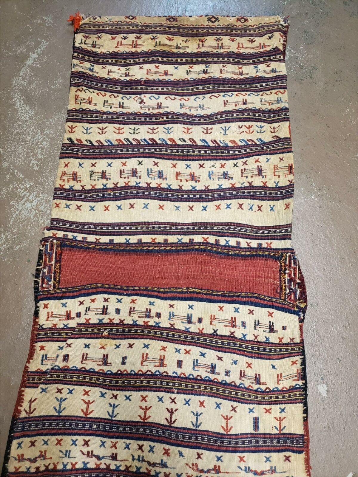 26" X 56" Antique Handmade Authentic Tribal Wool Rug Double Bag Tobreh - Nuvé