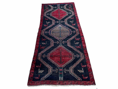 3 X 7 Handmade Wool Tribal Runner Rug Geometric Red Blue Boho Organic Dyes - Nuvé